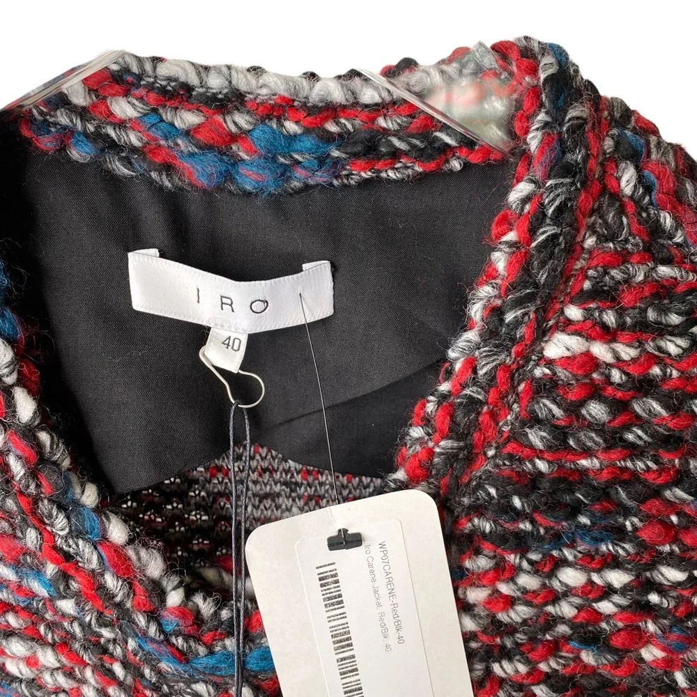 NWT IRO Carene Tweed Jacket Knit Knotted Boucle Red Black Wool Blend Size 40/L - Picture 6 of 14